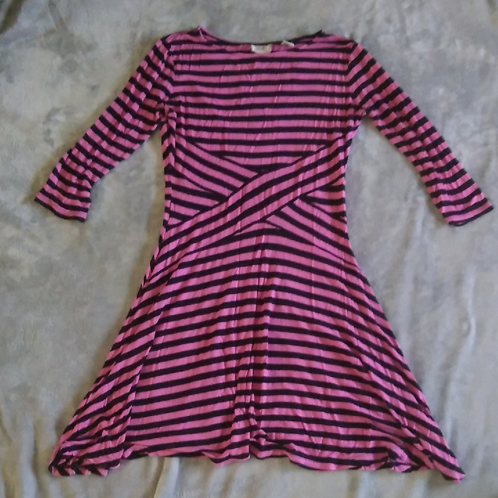 ECI Pink and Black Striped Casual Dress